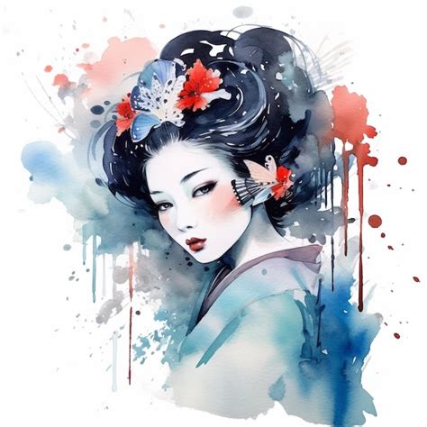 Ilustra O Em Aquarela Generativa Ai Geisha Foto Premium