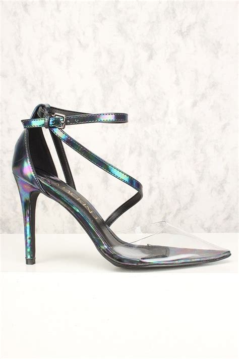 Sexy Black Oil Holographic Clear Pointy Toe Single Sole High Heels