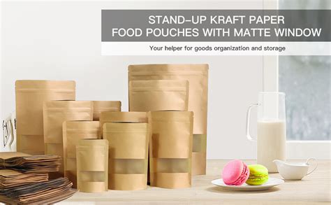 100 Pcs Resealable Bags 3 9 X 5 9 Stand Up Kraft Paper