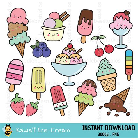 Kawaii Ice Cream Clipart Ice Cream Clipart Cute Ice Cream Etsy