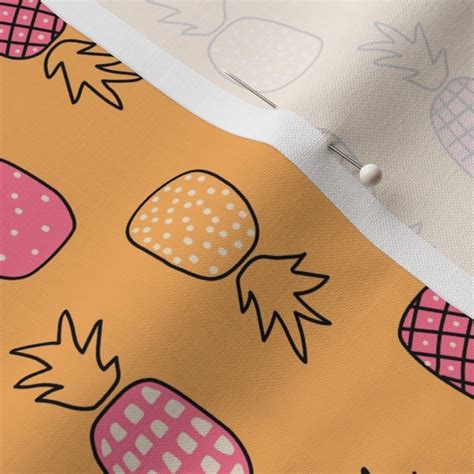 Pink Pineapples On Gold Fabric Spoonflower