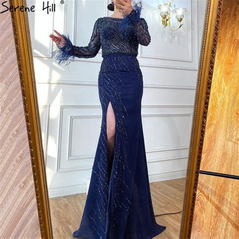 Serene Hill Luxury Muslim Navy Blue Evening Dresses Gowns 2023 Elegant