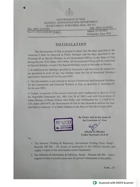 Goa Government Holiday List 2025 Pdf Instapdf
