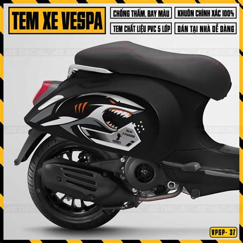 Tem Chế Xe Vespa Mẫu Cá Mập Maru s Factory VPSP37 Decal Dán Vespa