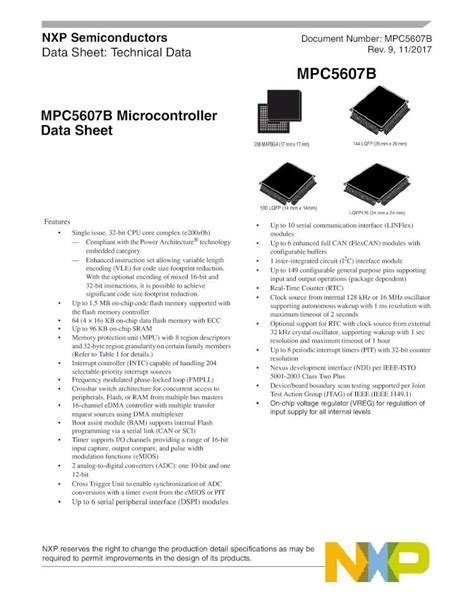 PDF NXP Semiconductors Data Sheet Technical PDF FileMPC5607B