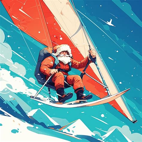 Premium Vector | A Santa Ana boy goes hang gliding in cartoon style