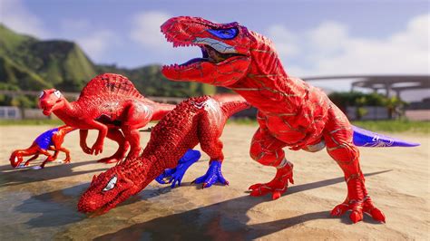 Red Spider Man Dinosaurs In Jurassic World Vs Big Superhero Dinosaurs