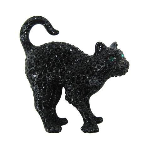 Swarovski Crystal Glitz Black Cat Brooch Pin New Old Stock For Sale At