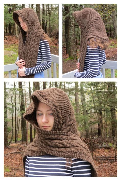 Rustic Cables Hooded Scarf Free Knitting Pattern Hooded Scarf Pattern