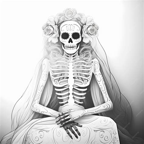 Premium Ai Image Arafed Skeleton In Wedding Dress Sitting On A Chair