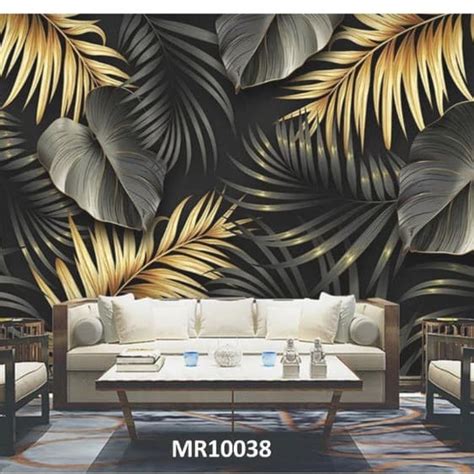 Jual Photowall Mural Dinding Wallpaper Mural Motif Daun Hitam Gold