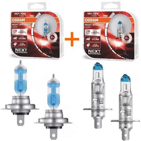 Lâmpadas H1 H7 Osram Night Breaker Laser 150 LuzOSR KIT64210NL H1NL