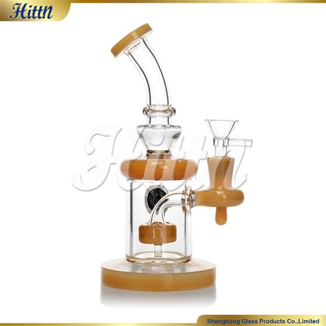 Wholesale Electronic Glass Hookah 8 Inches Yellow Bong Showerhead Perc Bubbler Dab Oil Rig Glass