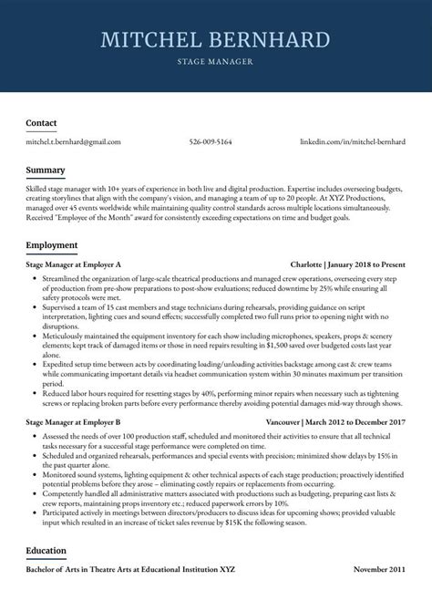 Stage Manager Resume Cv Example And Writing Guide