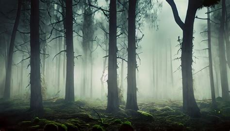 Premium Photo | Misty and foggy forest at night