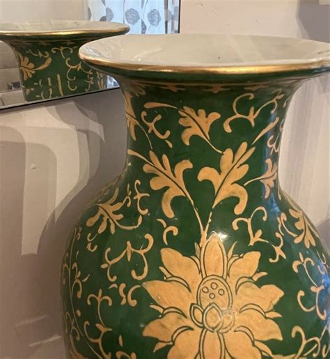 Handpainted Green And Gold Inch Temple Vase Appraisals