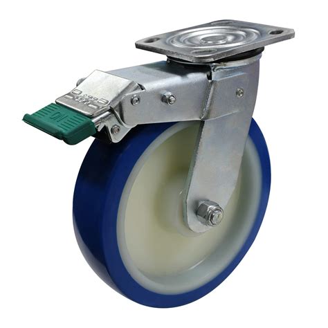 200mm Rebound Polyurethane Wheel 300kg Capacity Castor S8440D