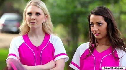Busty Blonde Girl Licks Softball Players To Join The Team