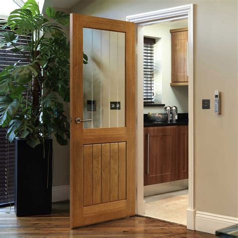 JBK River Oak Thames MK2 Half Light Door With Etched Lines On Clear Glass