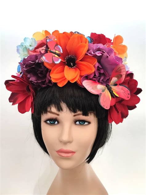 Day Of The Dead Headpiece Frida Kahlo Flower Crown Mexican Etsy