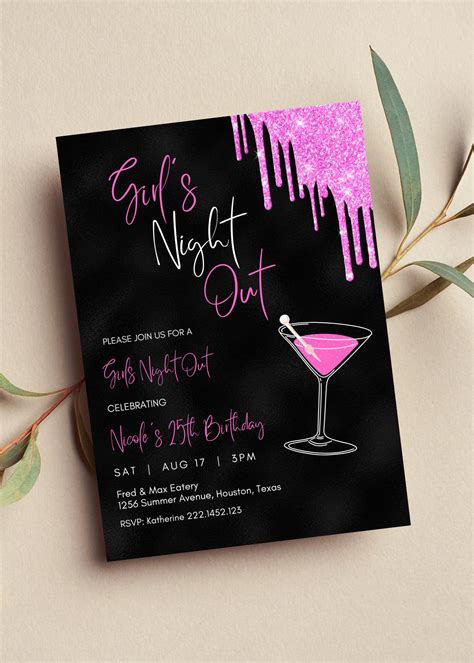 Editable Girls Night Out Invitation Ladies Night Girls Night In Bachelorette Birthday