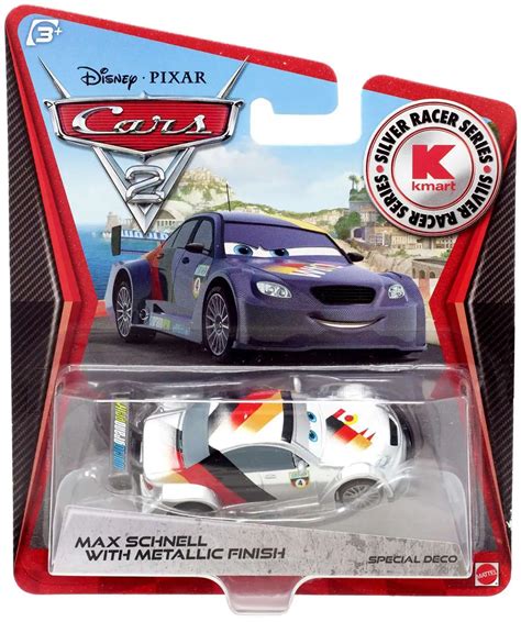 Disney Pixar Cars Cars 2 Silver Racer Series Max Schnell With Metallic Finish Exclusive 155