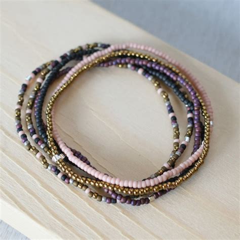 6 Small Bead Bracelets Stretch Cord Bracelets Tiny Bead