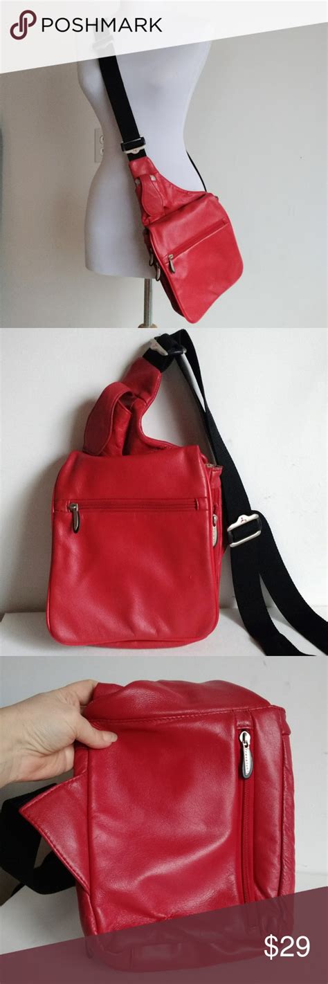 Travelon Red Leather Organizer Crossbody Biker Bag Travelon Bags Leather Organization Leather