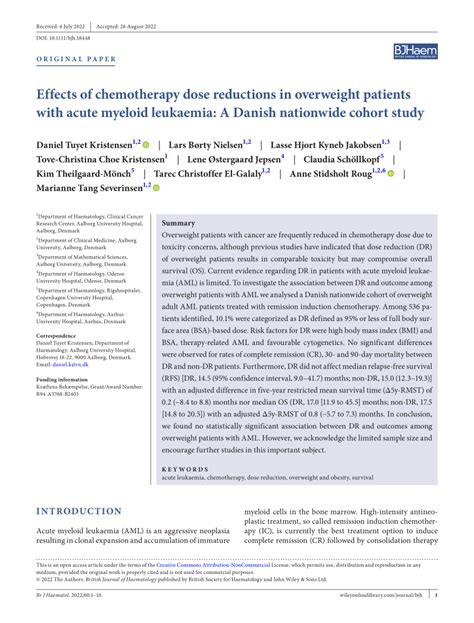 PDF Effects Of Chemotherapy Dose Reductions In Overweight Patients