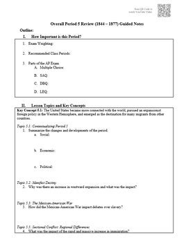 Overall APUSH Period 5 Review 1844 1877 Guided Notes By Apushladyboss