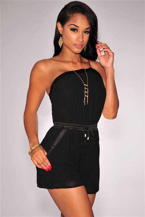 Women Black One Shoulder Drawstring Tube Top Romper Online Store For