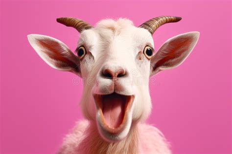 Studio Portrait Of Shocked Goat With Surprised Eyes Concept Of Fear