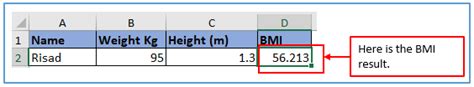 How To Calculate Bmi In Excel Body Mass Index Resource