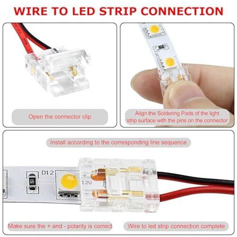 LED Connectors 2Pin 8mm 10 PCS Pigtail Connector Transparent Solderless