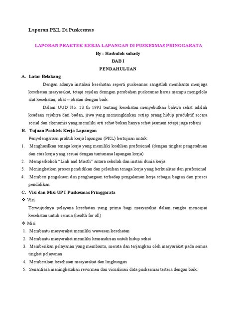 Laporan Pkl Di Puskesmas Pdf