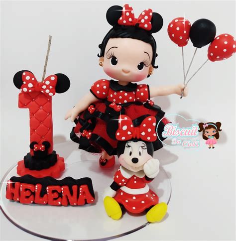 Topo De Bolo Minnie Vermelha Personalizado Ano Biscuit Elo