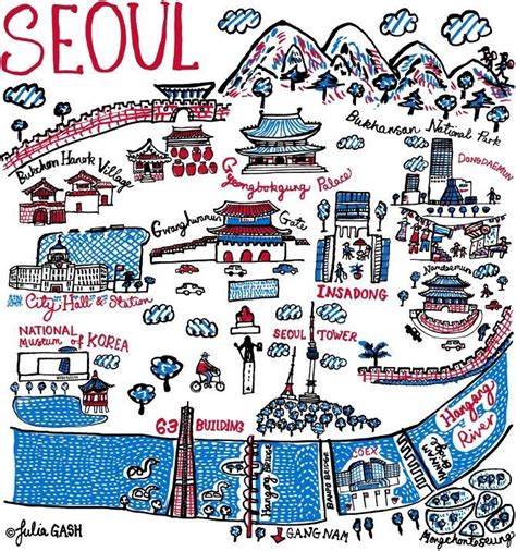 South Korea Travel Seoul Illustrated Map