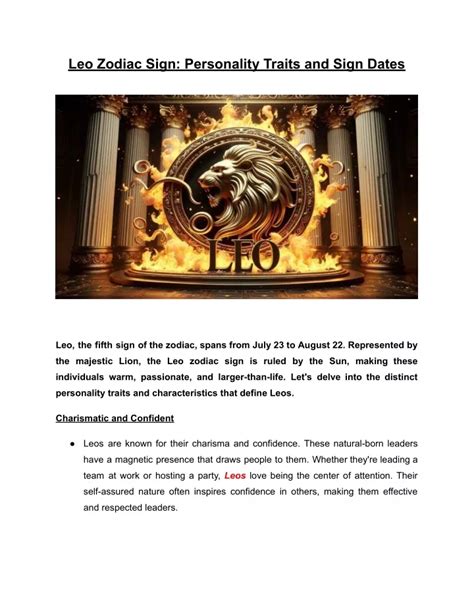 Ppt Leo Zodiac Sign Personality Traits And Sign Dates Powerpoint