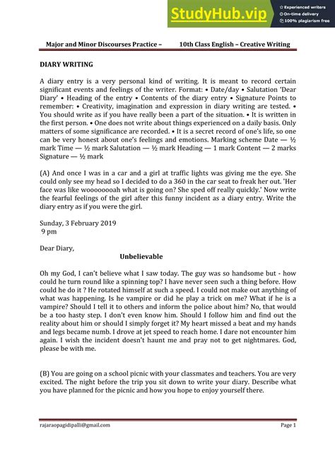 10th Class English Discourse Writing Creative Writing Textual