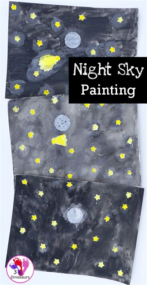 Watercolor & Oil Pastel Night Sky | 3 Dinosaurs