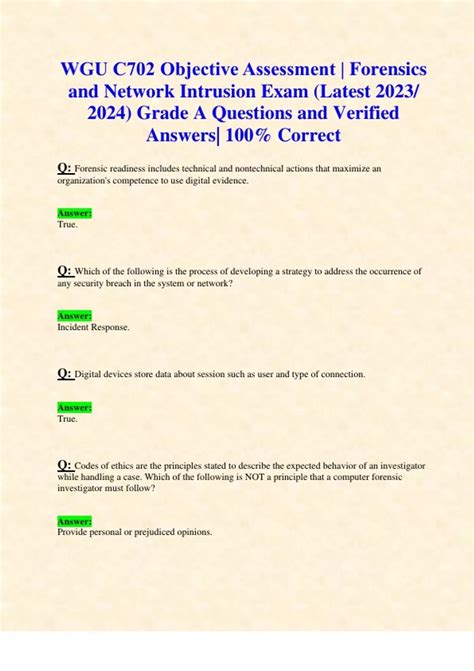 WGU C702 Objective Assessment Forensics And Network Intrusion Exam