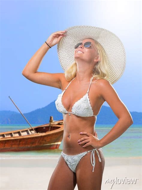 Woman In Bikini On The Beach Wall Stickers Beatiful Swimsuit Bikini Myloview