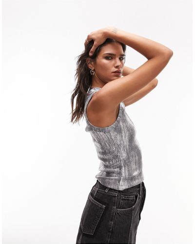 Metallic Topshop Tops For Women Lyst