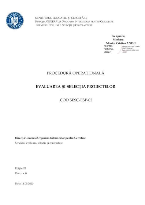 Pdf Procedur Opera Ional Evaluarea I Studiu De