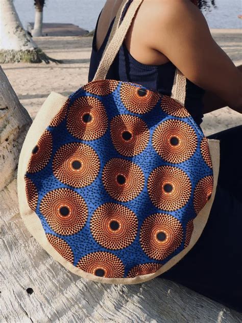 Shopper Bag Rond Wax Disques Orange Sac De Plage Toile De Etsy