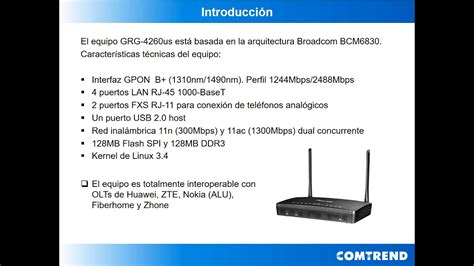 Webinar COMTREND Configuración del Gateway de Fibra Óptica para FTTH