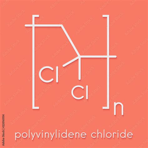 Polyvinylidene chloride (PVDC) polymer, chemical structure. Skeletal ...