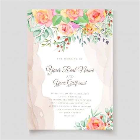 Diseño de tarjeta de invitación de boda floral acuarela Vector Gratis