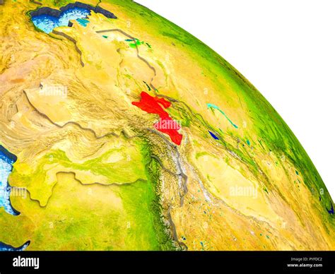 Tajikistan Highlighted On D Earth Model With Water And Visible Country