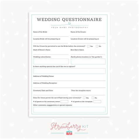 Wedding Venue Questionnaire Template